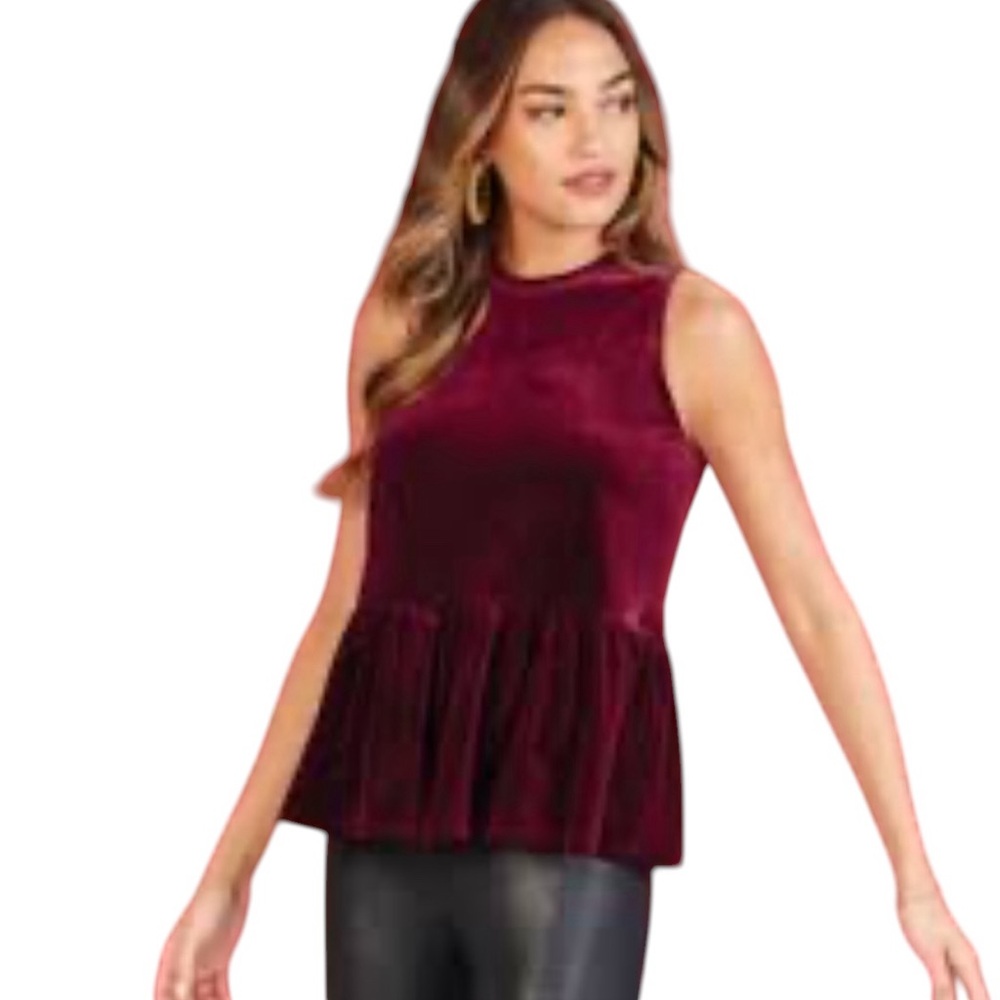 D7- Mud Pie - soft velvet Peplum - Burgundy tank - Women’s Small delete